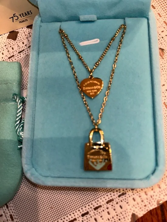 Tiffany & Co. Gold Heart and Padlock Layered Necklace with Blue Accents - Picture 4 of 4